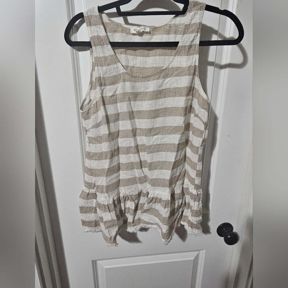 beachlunchlounge Tan and White Striped Tank Top